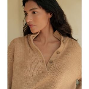 JENNI KAYNE Chase Button Pullover Camel L